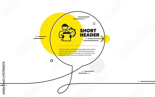 Delivery man icon. Continuous line chat bubble banner. Express courier sign. Order delivery symbol. Delivery man icon in chat message. Talk comment and speak background. Vector