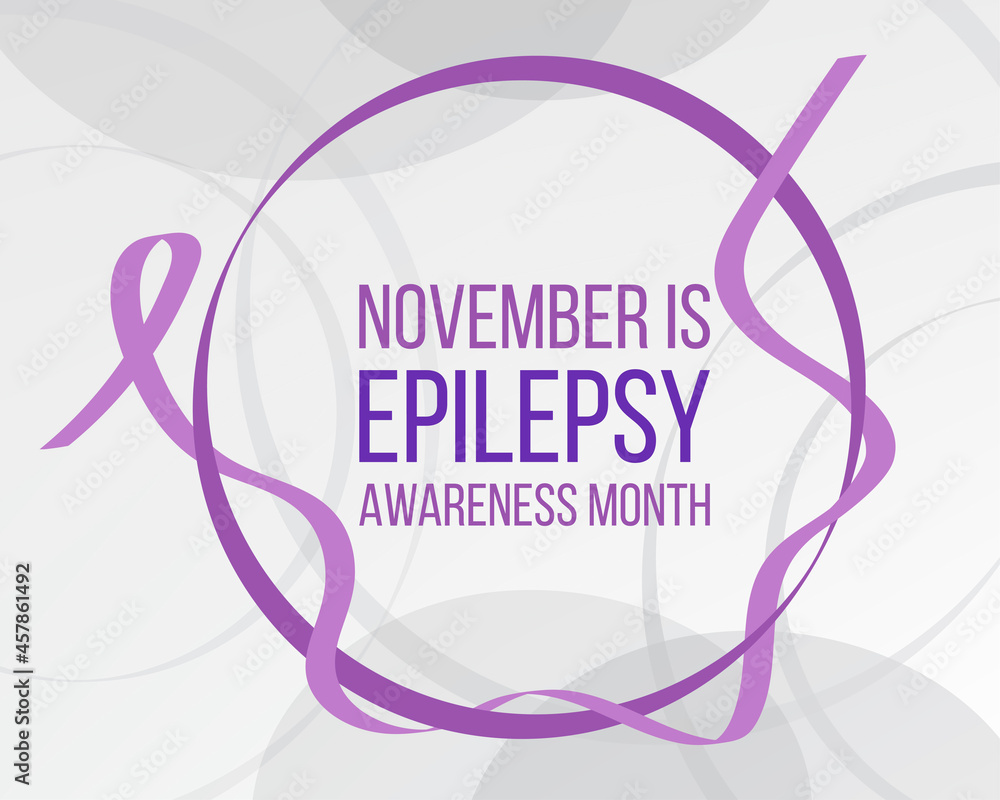 Fototapeta premium Epilepsy Awareness Month concept. Banner template with purple ribbon and text. Vector illustration.