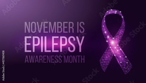 Epilepsy Awareness Month concept. Banner template with purple ribbon and text.  Vector illustration.