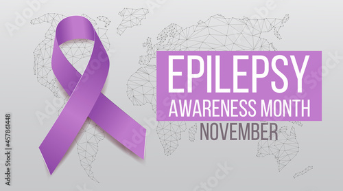 Epilepsy Awareness Month concept. Banner template with purple ribbon and text.  Vector illustration.