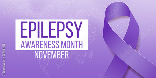 Epilepsy Awareness Month concept. Banner template with purple ribbon and text.  Vector illustration.