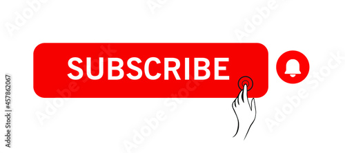 Subscribe icon shape sign. Red button subscribe to channel, blog. Social media logo symbol. Vector illustration image. Isolated on white background.
