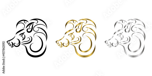 three color black gold and silver line art of boar head. Good use for symbol, mascot, icon, avatar, tattoo, T Shirt design, logo or any design.