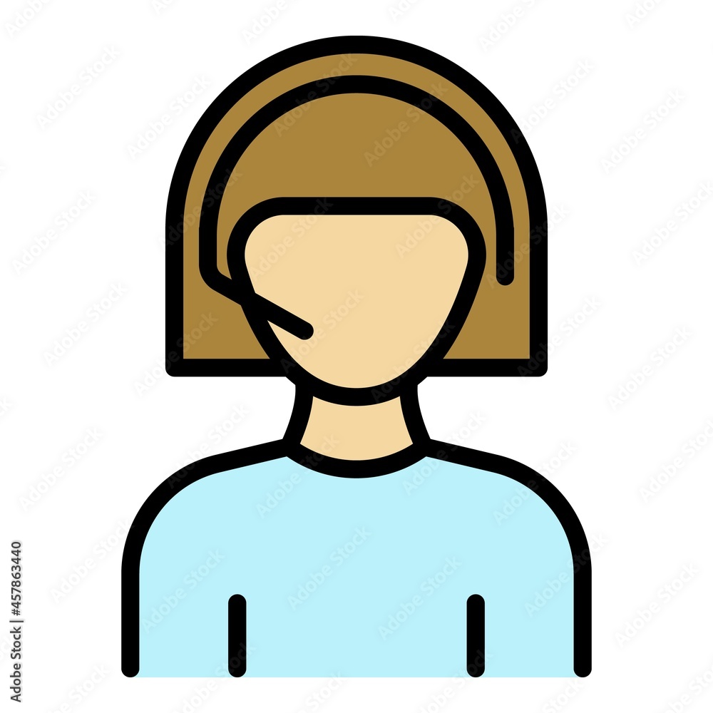 Woman call center icon. Outline woman call center vector icon color flat isolated Woman call center icon. Outline woman call center vector icon color flat isolated