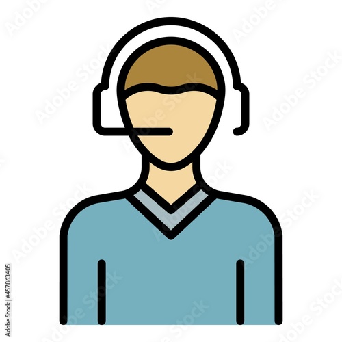 Man headset call center icon. Outline man headset call center vector icon color flat isolated