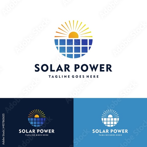 Sun solar energy, solar energy power logo vector icon illustration design