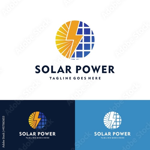 Sun solar energy, solar energy power logo vector icon illustration design