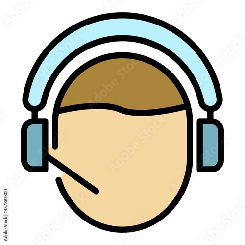 Call center helpline icon. Outline call center helpline vector icon color flat isolated