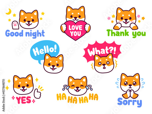 Cute cartoon Shiba Inu sticker set