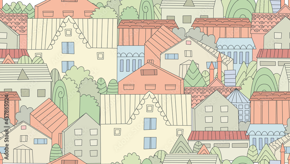 seamless texture with cozy town for your design