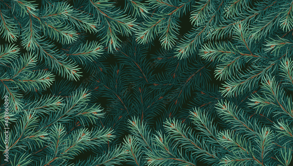 Fototapeta premium Realistic vector Christmas tree branches background