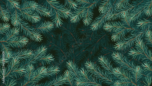 Realistic vector Christmas tree branches background