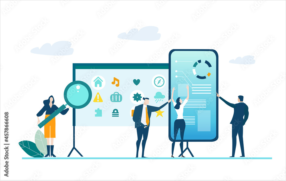 Business people working next to screen, reading data, analysing and collecting data Business people working next to screen, reading data, analysing and collecting data