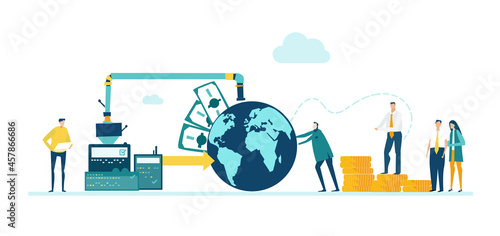 Work economy, world making money. Business people, bankers working on multiplying money