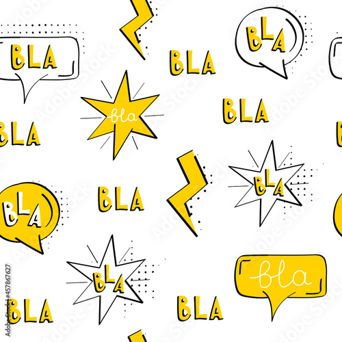 Bla bla text and speech bubble seamless pattern. Vector illustration