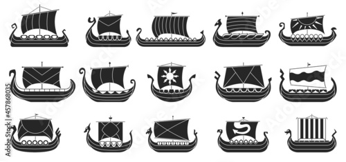 Ship of viking vector black set icon. Vector illustration ancient boat on white background. Isolated black set icon ship of viking.