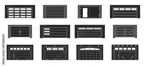 Garage door vector black set icon.Vector illustration roller gate on white background . Isolated black set icon garage door.
