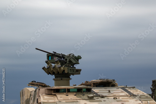 NATO Days 2021, Ostrava, Czechia - September - 18: NATO (North Atlantic Treaty Organization). Wavy and undulated flag of defense alliance and partnership is floating in the air. Documentary of event.