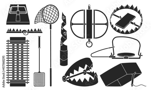 Trap for animal vector illustration on white background . Metal pitfall isolated black set icon. Vector black set icon trap for animal.