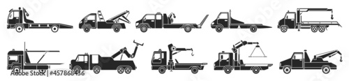 Truck tow isolated black set icon. Vector illustration evacuator on white background. Vector black set icon truck tow.