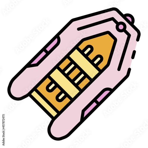 Rubber boat icon. Outline rubber boat vector icon color flat isolated