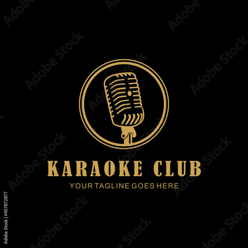 karaoke club vector label design. Karaoke music club label illustration