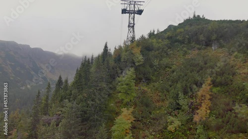 Cable car ride from the top of Kasprowy Wierch in the Tatra mountains in Zakopane, Poland