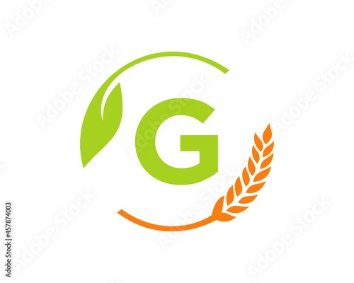 Agriculture Logo On G Letter Concept. Agriculture and farming logo design. Agribusiness, Eco-farm and rural country design with G letter Template