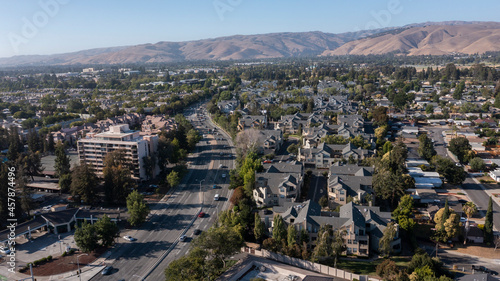 Afternoon aerial view of the city of Fremont, California, USA.