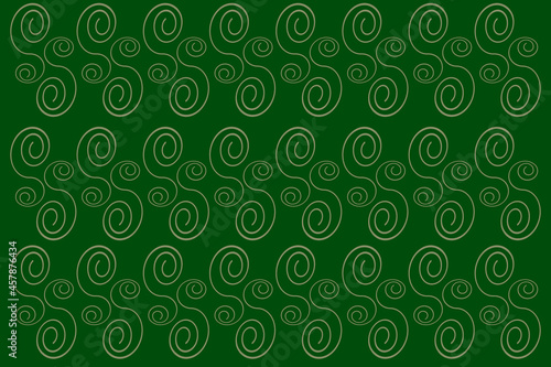 green christmas holiday wrapping paper background with gold swirl shapes