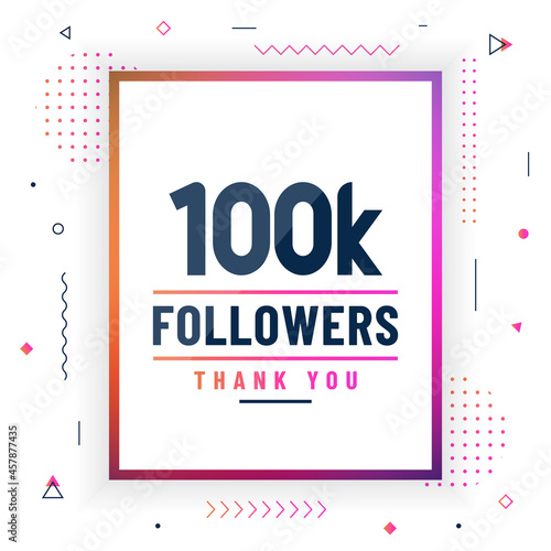 Thank you 100K followers, 100000 followers celebration modern colorful design.