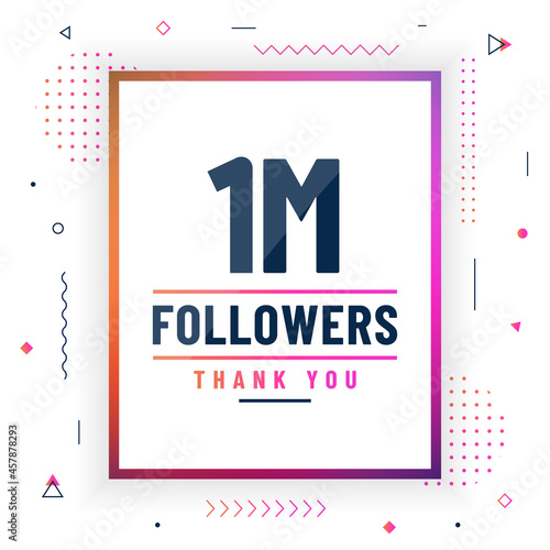 Thank you 1M followers, 1000000 followers celebration modern colorful design.