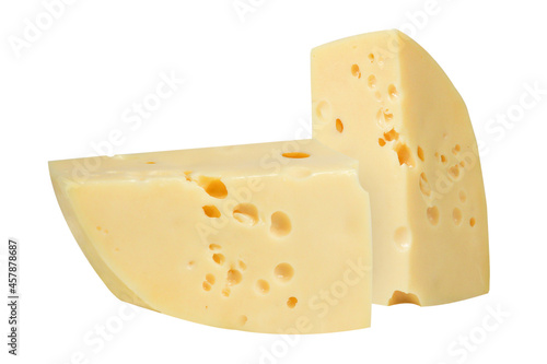Cheese with holes on an isolated white background.