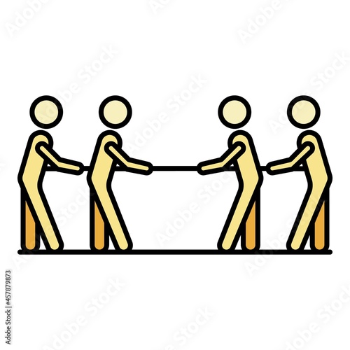 Four people tug of war icon. Outline four people tug of war vector icon color flat isolated