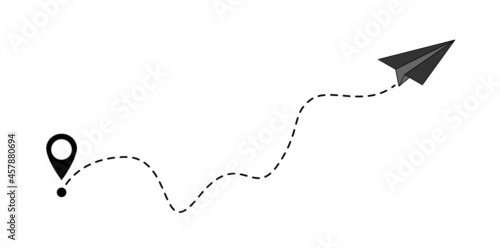 Send line web symbol of air plane flight route with start point and dash line trace isolated on white background