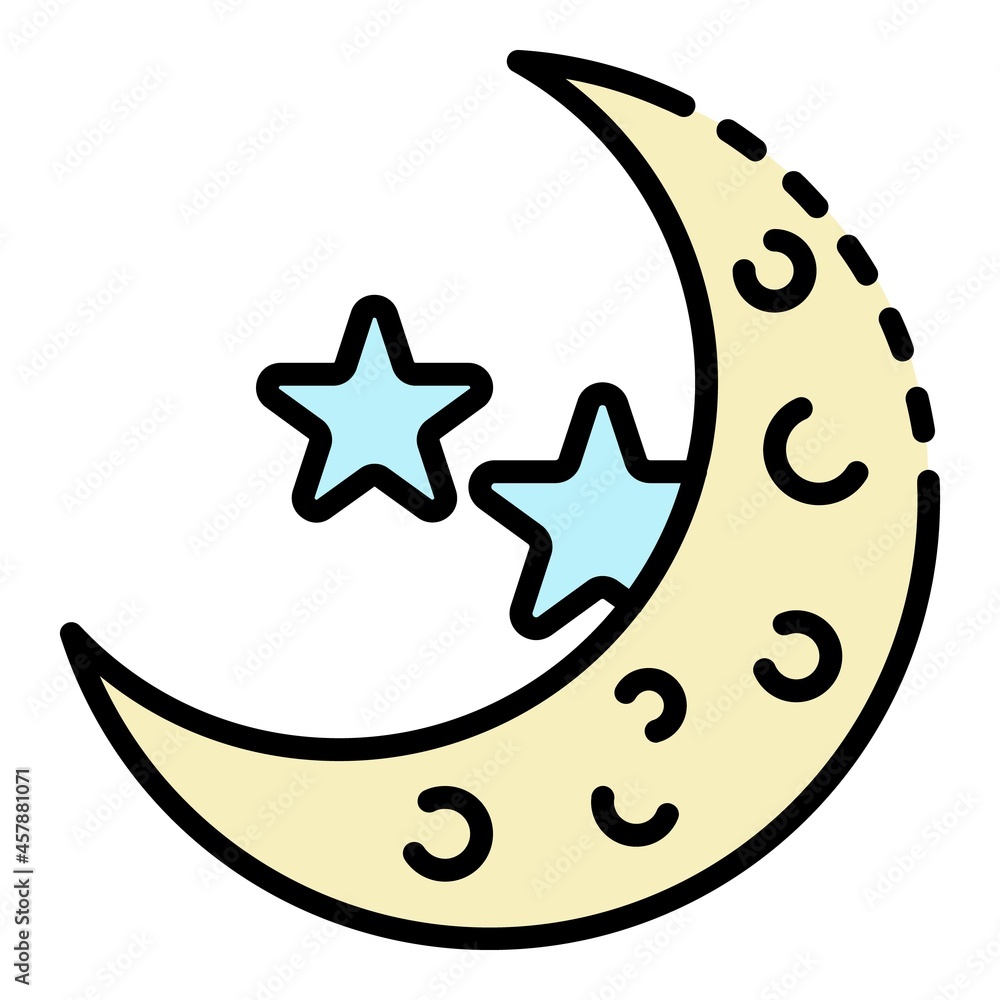 Magic new moon icon. Outline magic new moon vector icon color flat isolated
