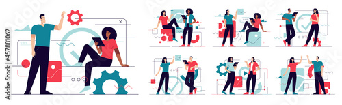 Collection of vector illustrations on the subject of web design, software development, communication. Editable stroke