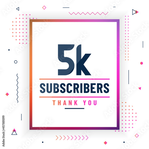 Thank you 5K subscribers, 5000 subscribers celebration modern colorful design.