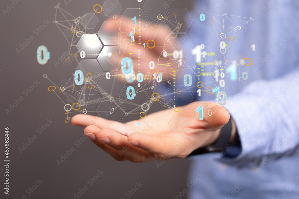 network holding in hand 3d connection data network holding in hand 3d connection data