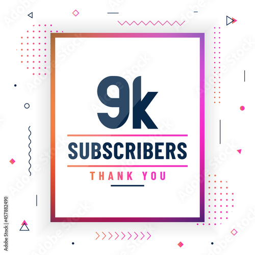 Thank you 9K subscribers, 9000 subscribers celebration modern colorful design.