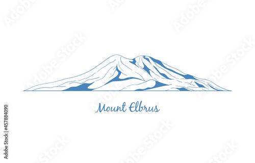 Mount Elbrus, popular peak for climbing. Mountain graphic illustration. Stylized vector mountain drawing for logo in linear style.