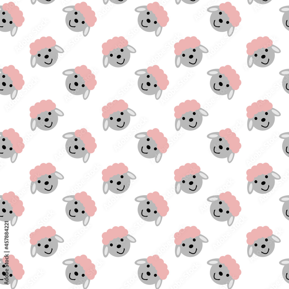 Pattern with cute sheep on a light background.