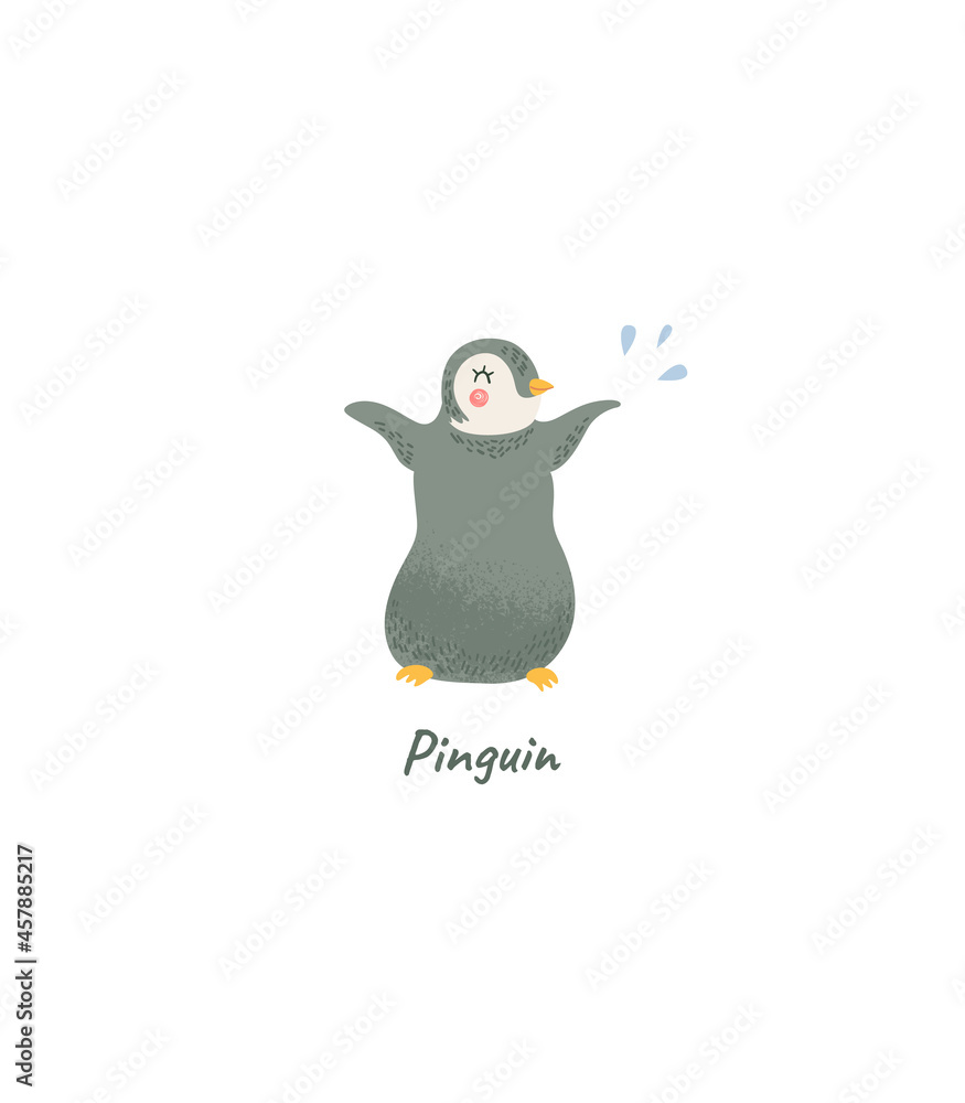 Penguin cheerful child character. Penguin aquatic bird cartoon chubby character, isolated vector illustration. 