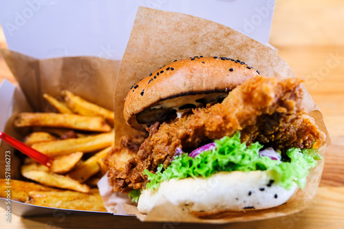  Classic fish and chips in a burger with french fries