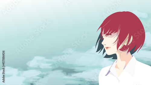 ワイシャツの女と曇り空