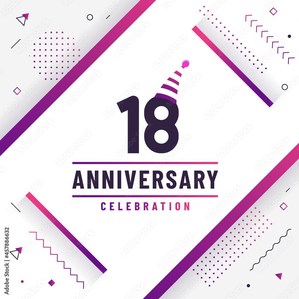 18 years anniversary greetings card, 18 anniversary celebration background free colorful vector.