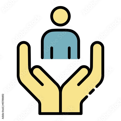 Volunteer man care icon. Outline volunteer man care vector icon color flat isolated