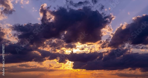 Clouds fly across the sky at sunset. Timelapse