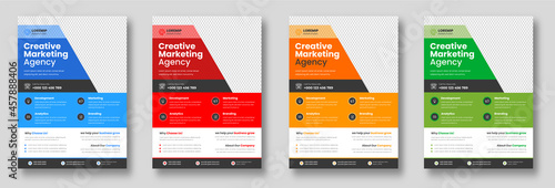 Corporate business flyer template design set with blue, red, green, and yellow colors. marketing, business proposal, promotion, advertise, publication, cover page. new digital marketing flyer set.	