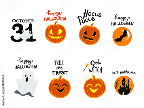  halloween set with wishes on the white background on the white background
